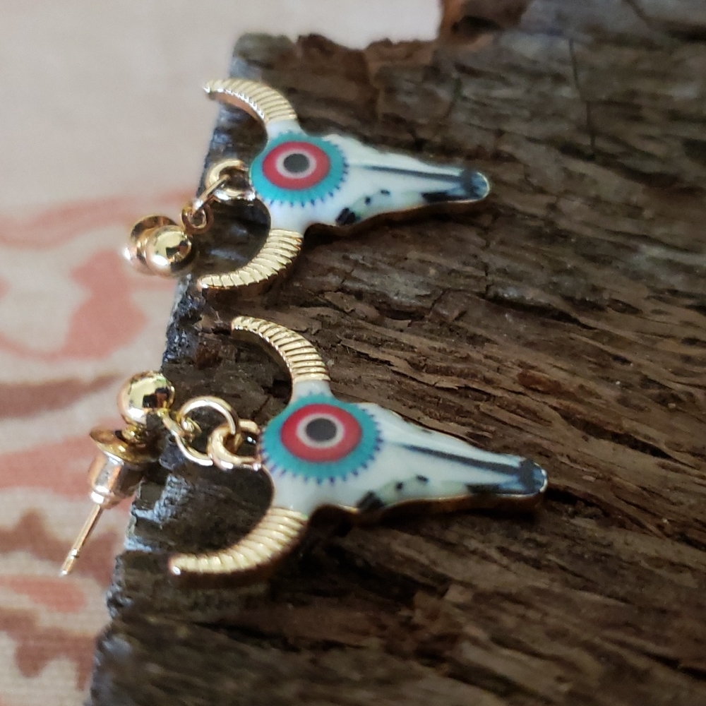 Longhorn Bull Earrings Western Earrings Cowgirl Earrings Aretes Vaqueros Rodeo - Picture 5 of 10